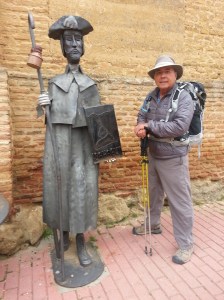 Here I am in front of yet another statue of a Peregrine. This one was in front of an albergue  in Sahagun.